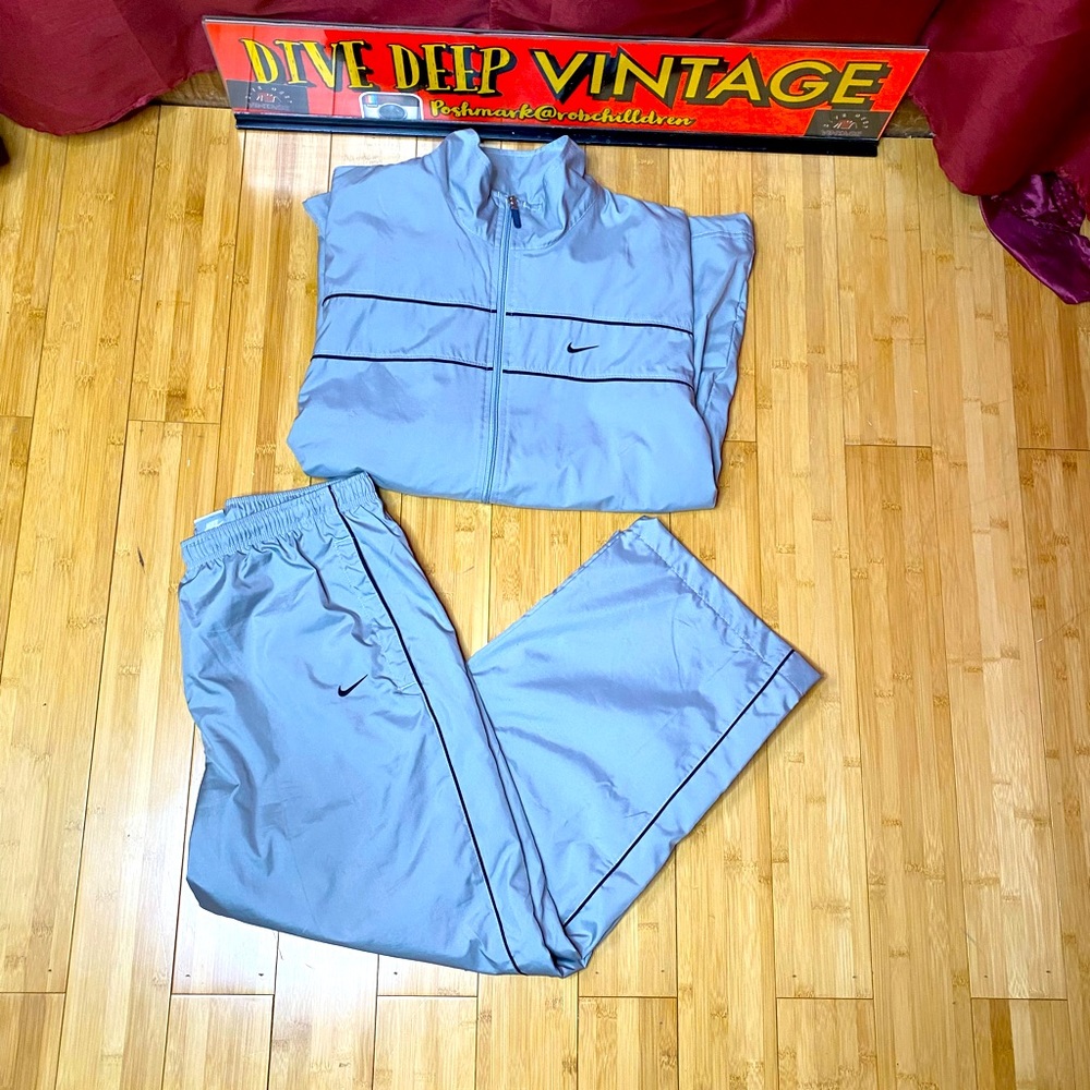 Nike vintage Y2K Gray Full Zip Jacket Pants Activewear Matching Track Suit L